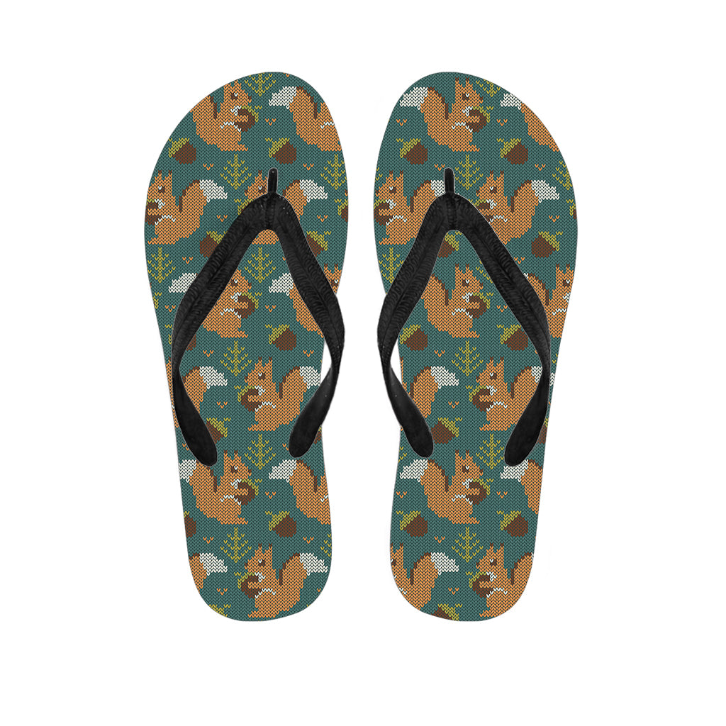 Squirrel Knitted Pattern Print Flip Flops
