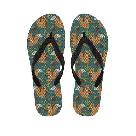 Squirrel Knitted Pattern Print Flip Flops