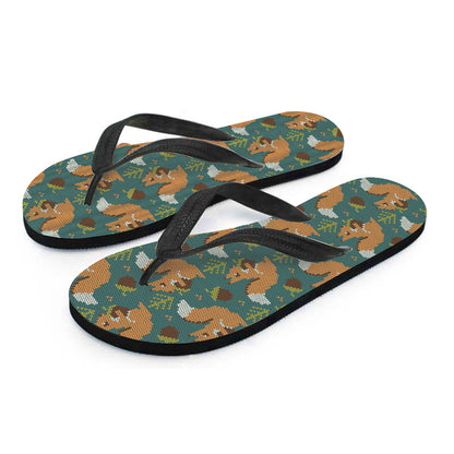 Squirrel Knitted Pattern Print Flip Flops