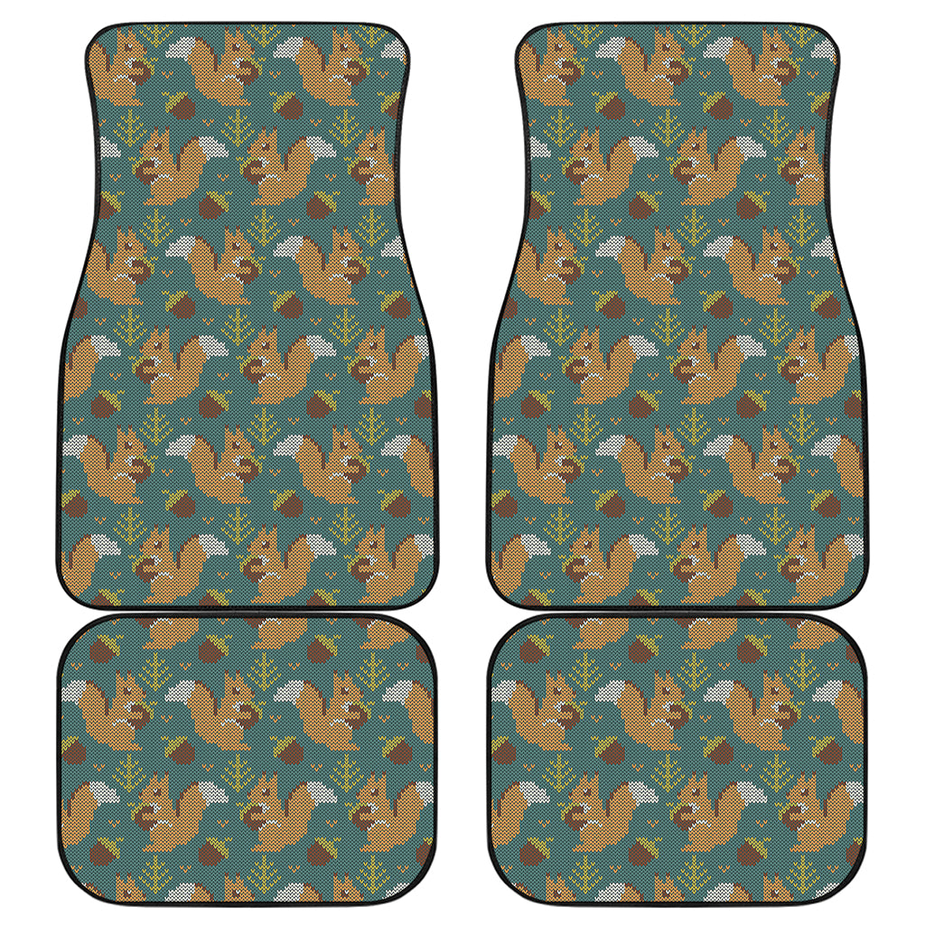 Squirrel Knitted Pattern Print Front and Back Car Floor Mats