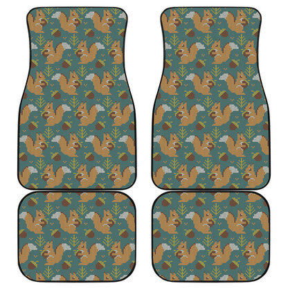 Squirrel Knitted Pattern Print Front and Back Car Floor Mats