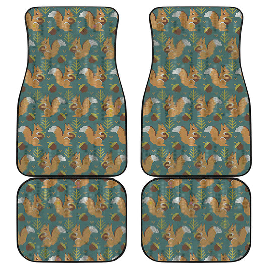 Squirrel Knitted Pattern Print Front and Back Car Floor Mats