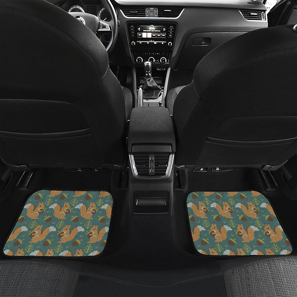Squirrel Knitted Pattern Print Front and Back Car Floor Mats