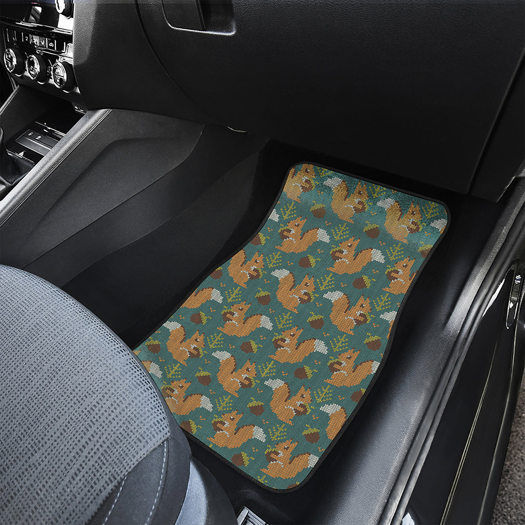 Squirrel Knitted Pattern Print Front and Back Car Floor Mats