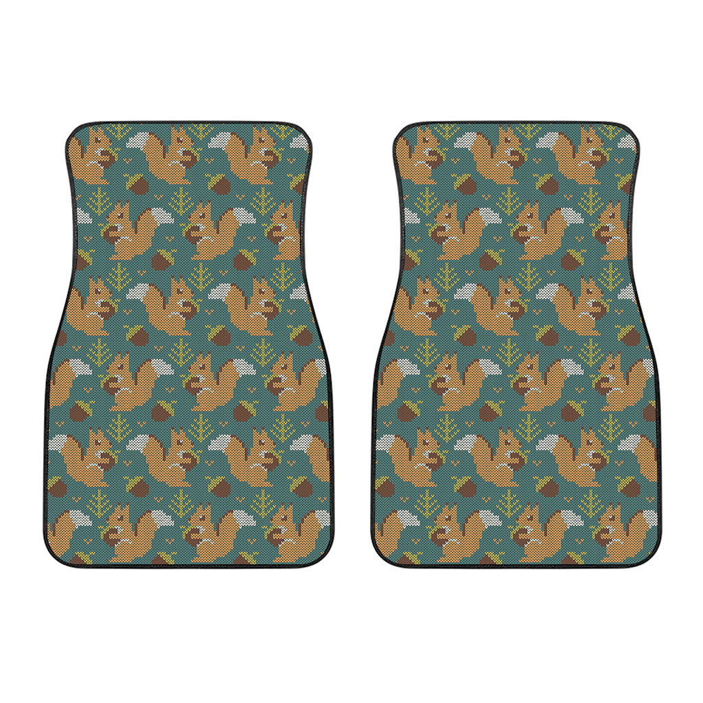 Squirrel Knitted Pattern Print Front Car Floor Mats