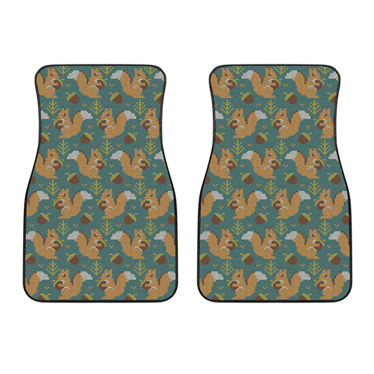 Squirrel Knitted Pattern Print Front Car Floor Mats
