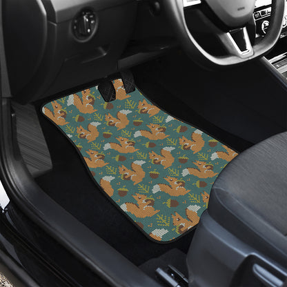 Squirrel Knitted Pattern Print Front Car Floor Mats