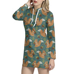 Squirrel Knitted Pattern Print Hoodie Dress