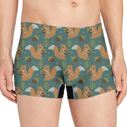Squirrel Knitted Pattern Print Men's Boxer Briefs