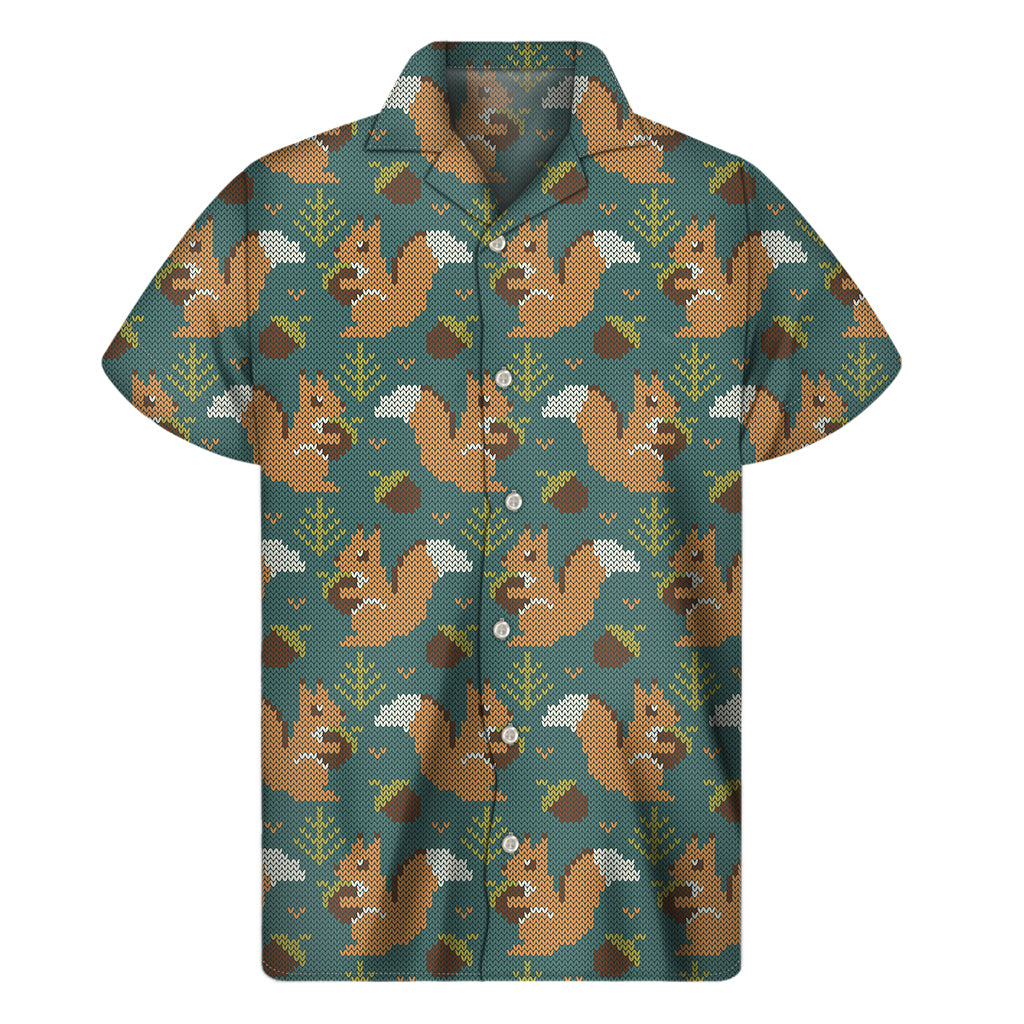 Squirrel Knitted Pattern Print Men's Short Sleeve Shirt