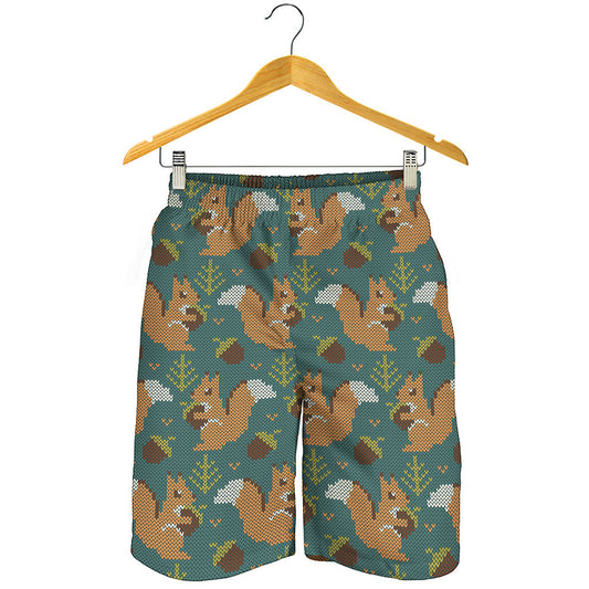 Squirrel Knitted Pattern Print Men's Shorts