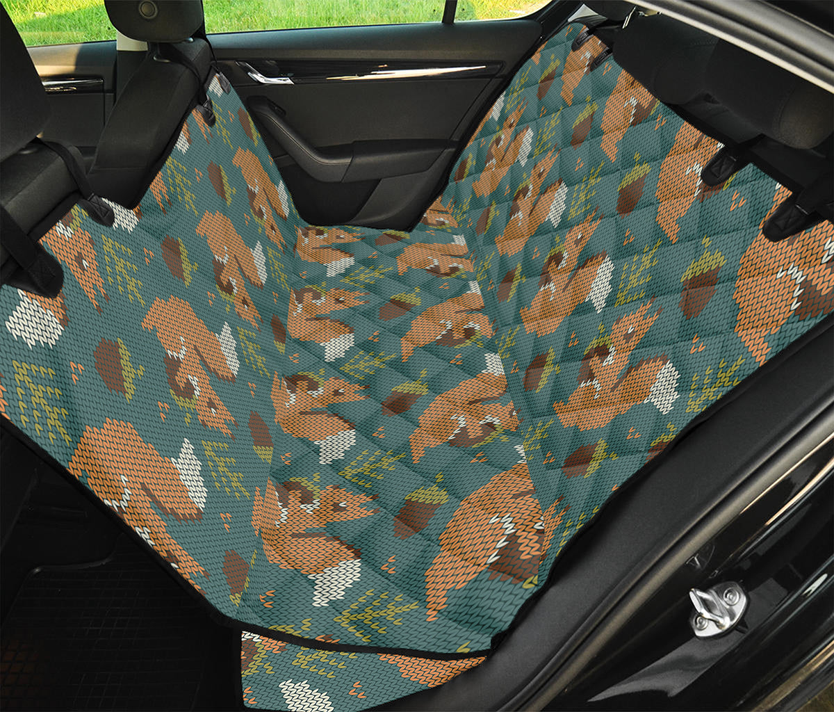 Squirrel Knitted Pattern Print Pet Car Back Seat Cover