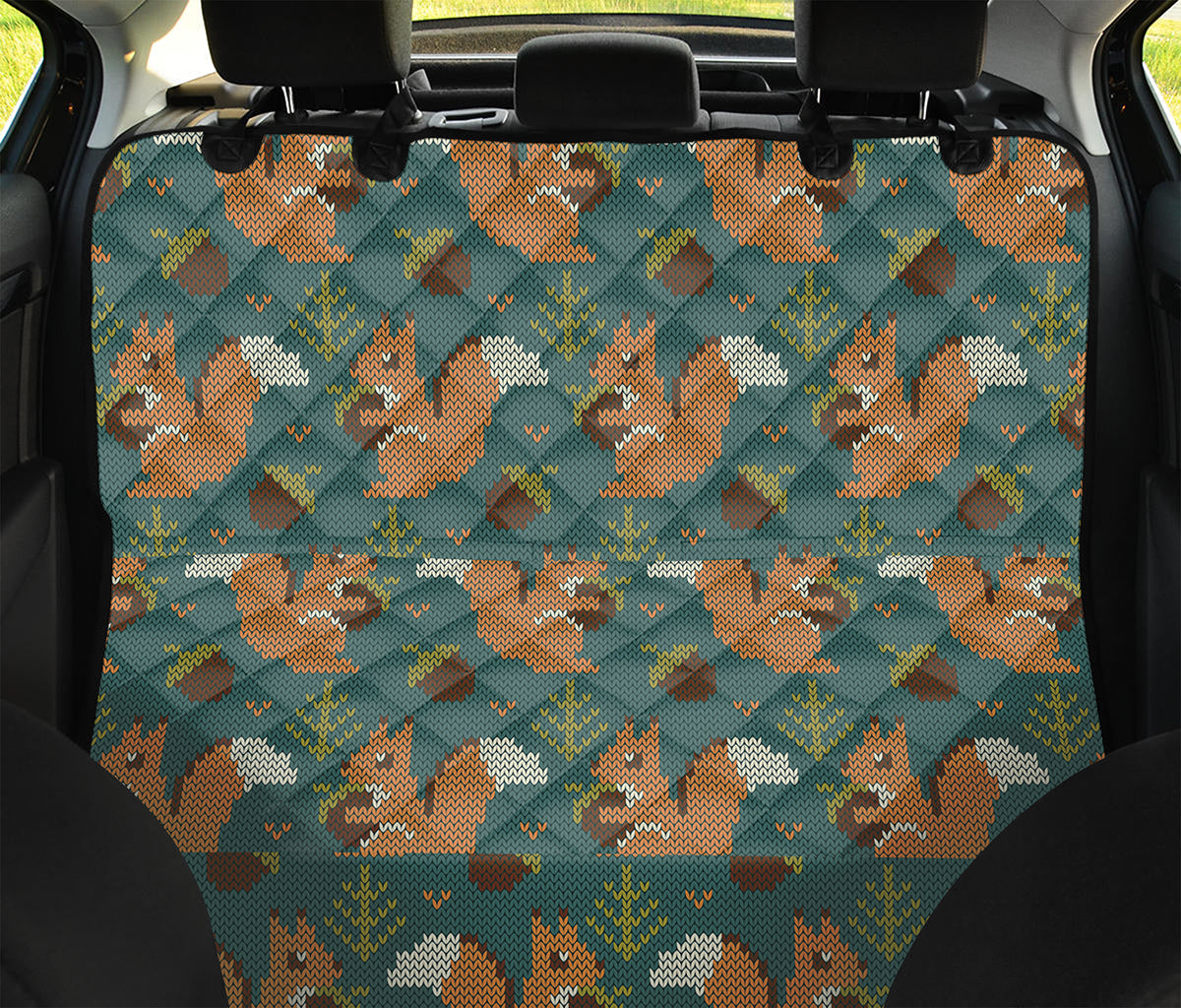 Squirrel Knitted Pattern Print Pet Car Back Seat Cover