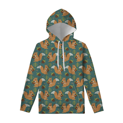 Squirrel Knitted Pattern Print Pullover Hoodie