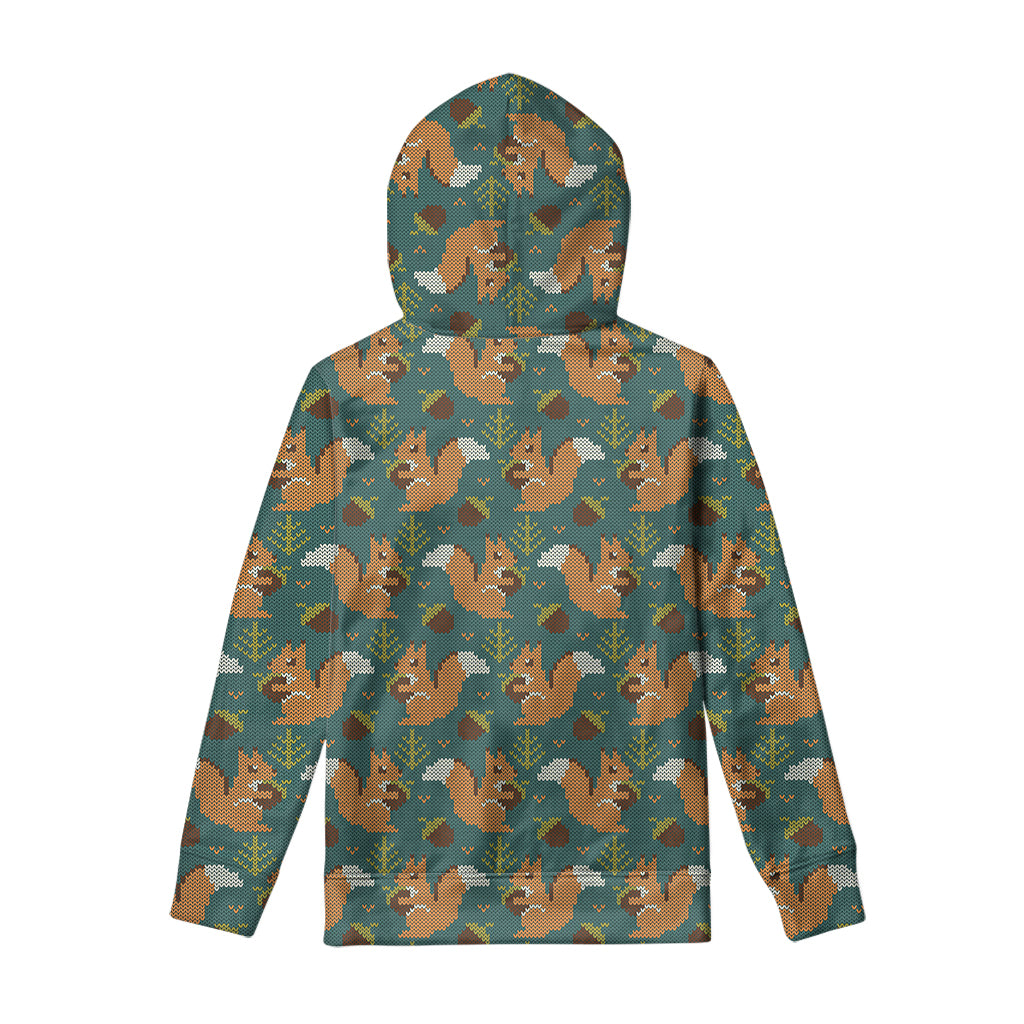 Squirrel Knitted Pattern Print Pullover Hoodie