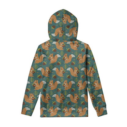 Squirrel Knitted Pattern Print Pullover Hoodie