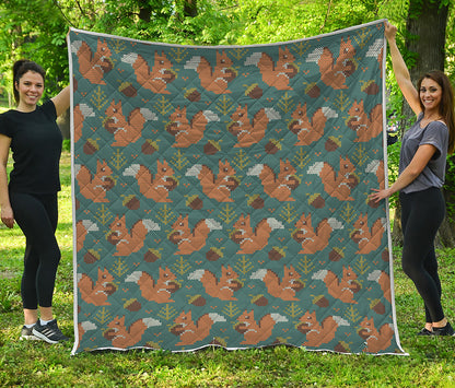 Squirrel Knitted Pattern Print Quilt