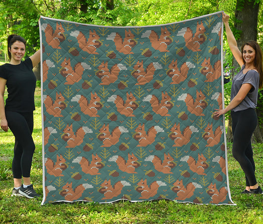 Squirrel Knitted Pattern Print Quilt