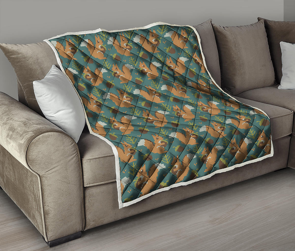 Squirrel Knitted Pattern Print Quilt