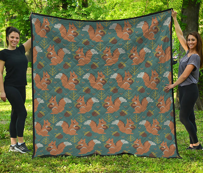 Squirrel Knitted Pattern Print Quilt