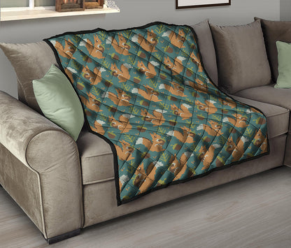 Squirrel Knitted Pattern Print Quilt