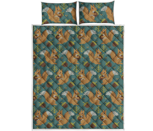 Squirrel Knitted Pattern Print Quilt Bed Set