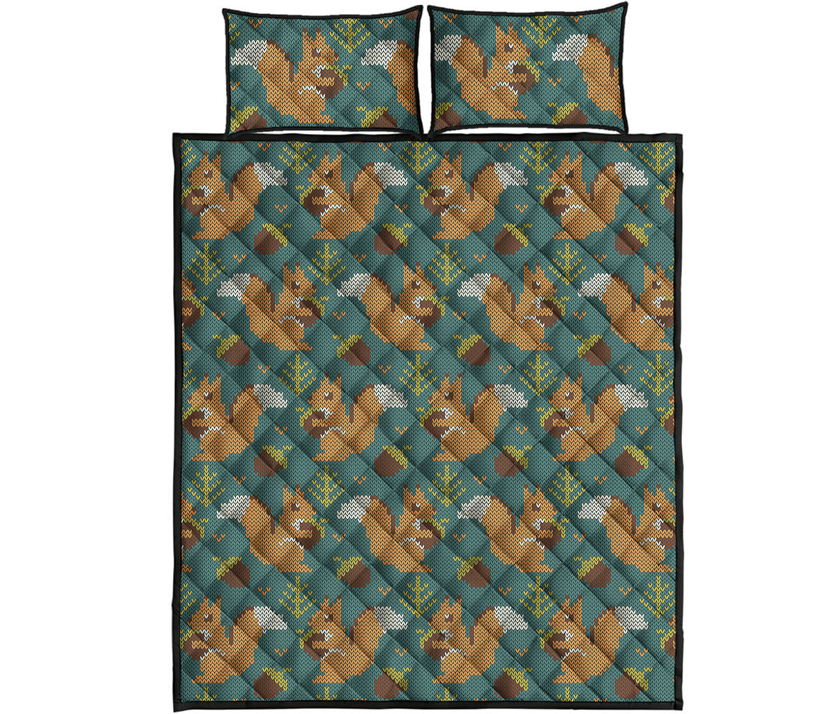 Squirrel Knitted Pattern Print Quilt Bed Set