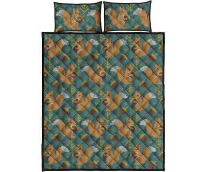 Squirrel Knitted Pattern Print Quilt Bed Set