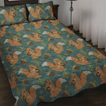 Squirrel Knitted Pattern Print Quilt Bed Set
