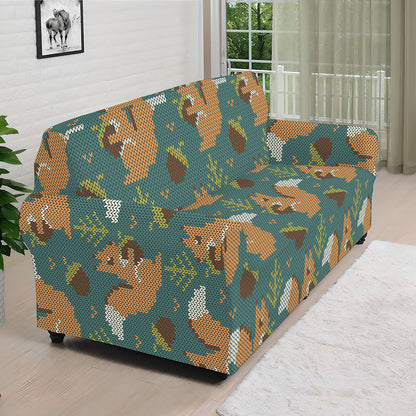 Squirrel Knitted Pattern Print Sofa Cover