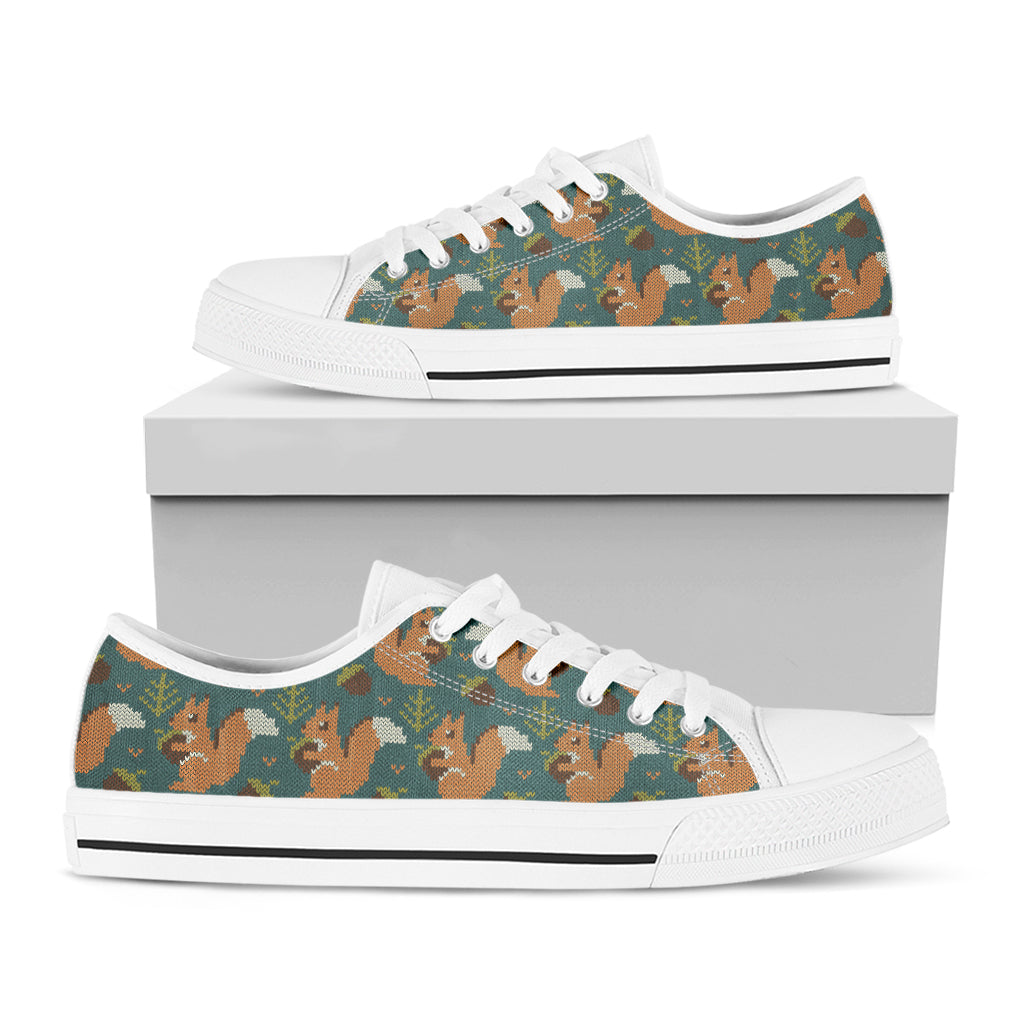 Squirrel Knitted Pattern Print White Low Top Shoes