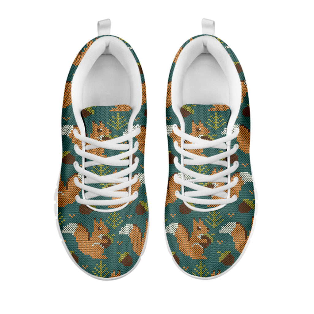 Squirrel Knitted Pattern Print White Sneakers