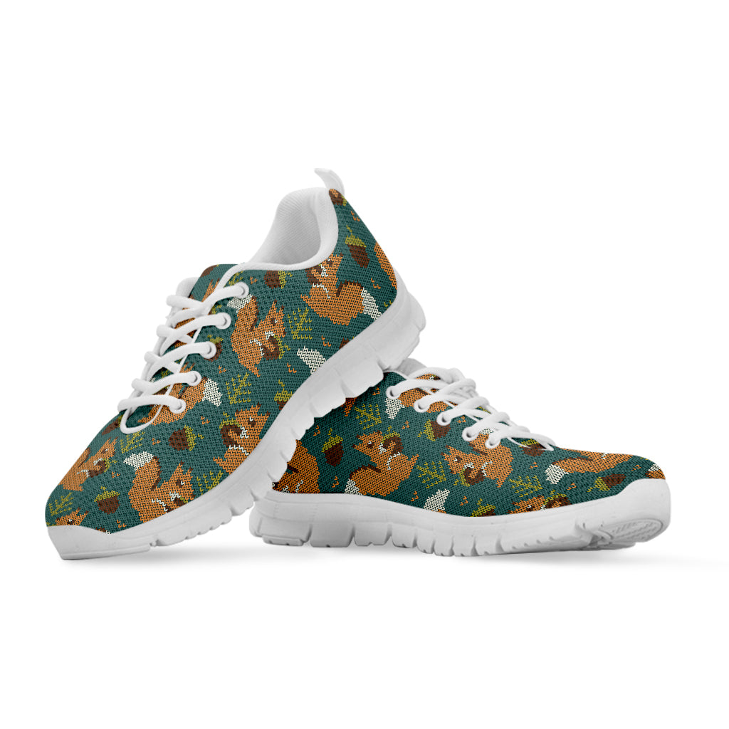 Squirrel Knitted Pattern Print White Sneakers