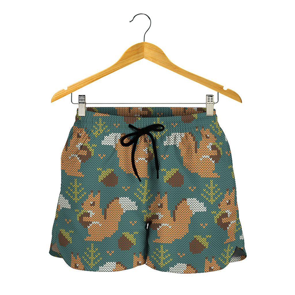 Squirrel Knitted Pattern Print Women's Shorts