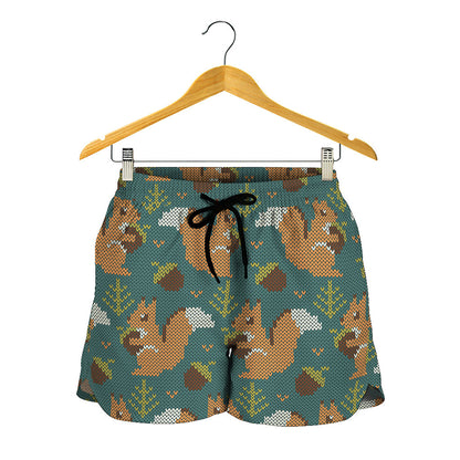 Squirrel Knitted Pattern Print Women's Shorts