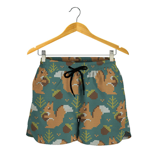 Squirrel Knitted Pattern Print Women's Shorts