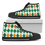 St Patrick's Day Argyle Pattern Print Black High Top Shoes