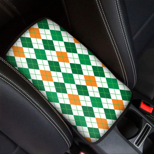 St Patrick's Day Argyle Pattern Print Car Center Console Cover
