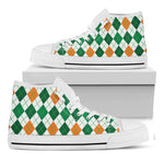 St Patrick's Day Argyle Pattern Print White High Top Shoes