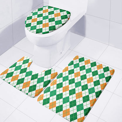 St Patrick's Day Argyle Pattern Print 3 Piece Bath Mat Set