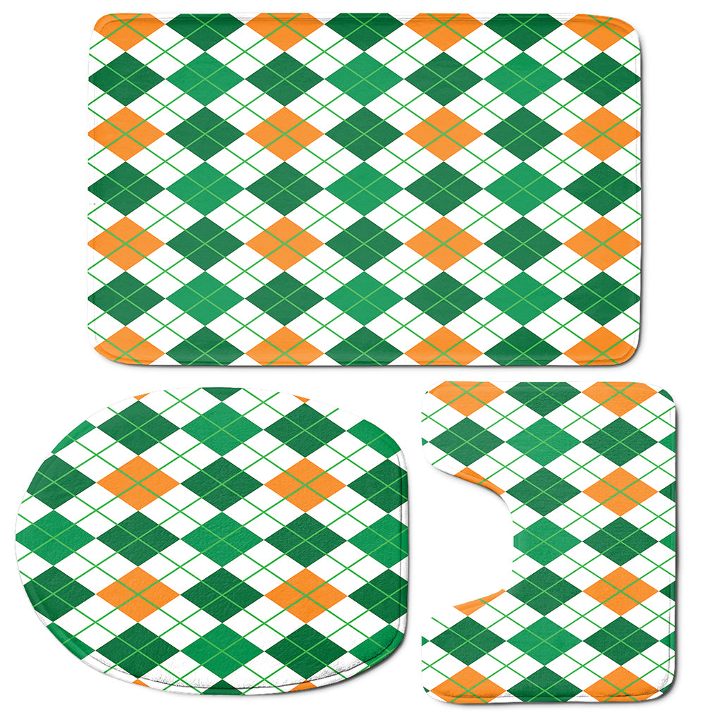 St Patrick's Day Argyle Pattern Print 3 Piece Bath Mat Set