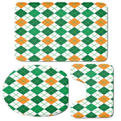 St Patrick's Day Argyle Pattern Print 3 Piece Bath Mat Set
