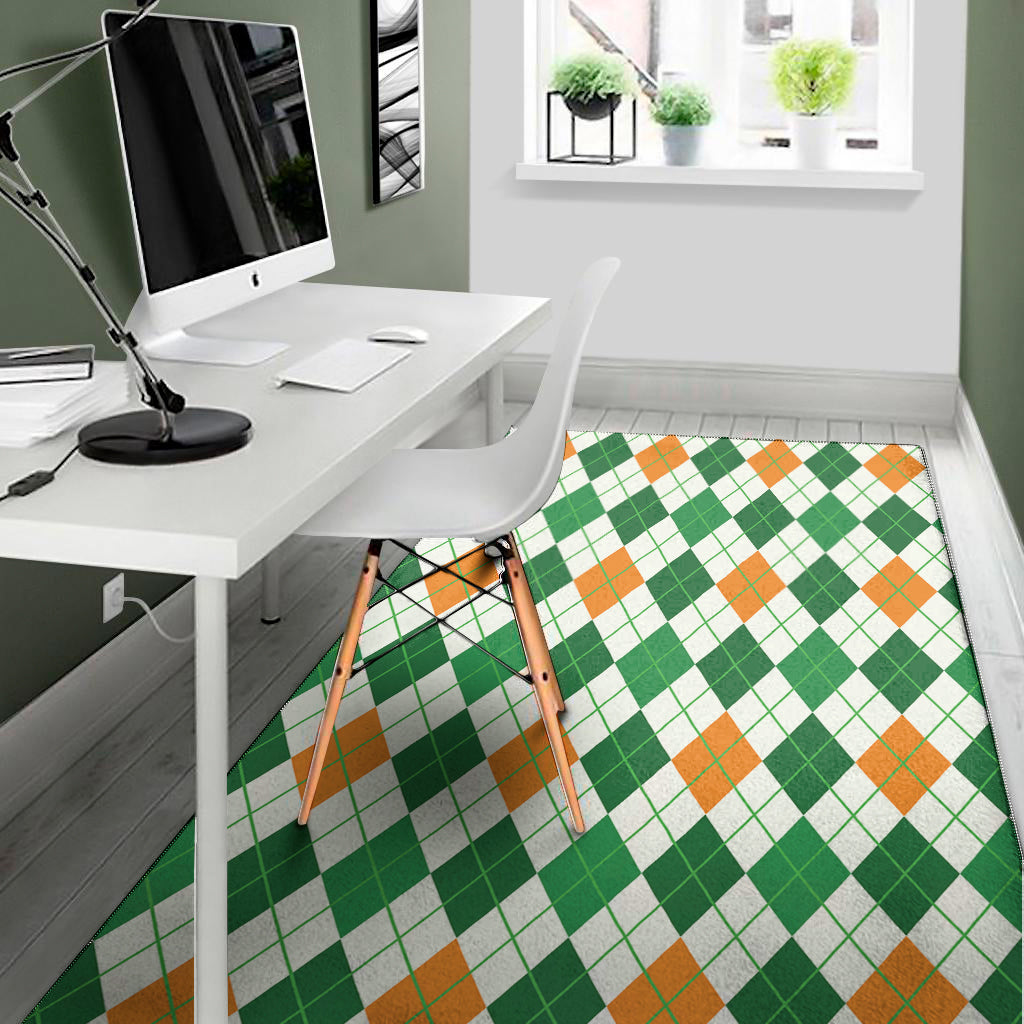 St Patrick's Day Argyle Pattern Print Area Rug