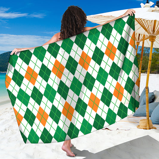St Patrick's Day Argyle Pattern Print Beach Sarong Wrap