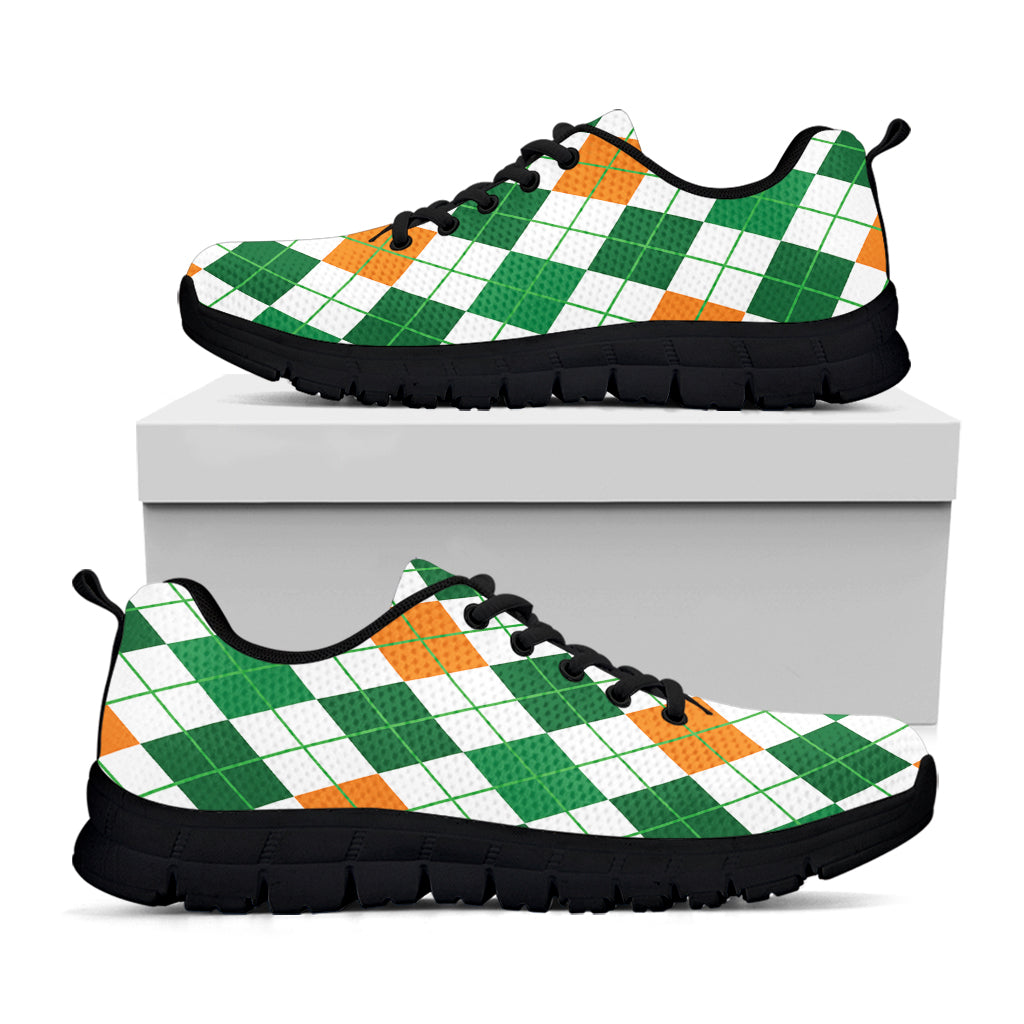 St Patrick's Day Argyle Pattern Print Black Sneakers