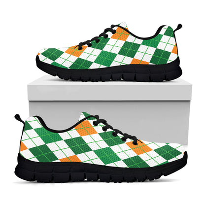 St Patrick's Day Argyle Pattern Print Black Sneakers