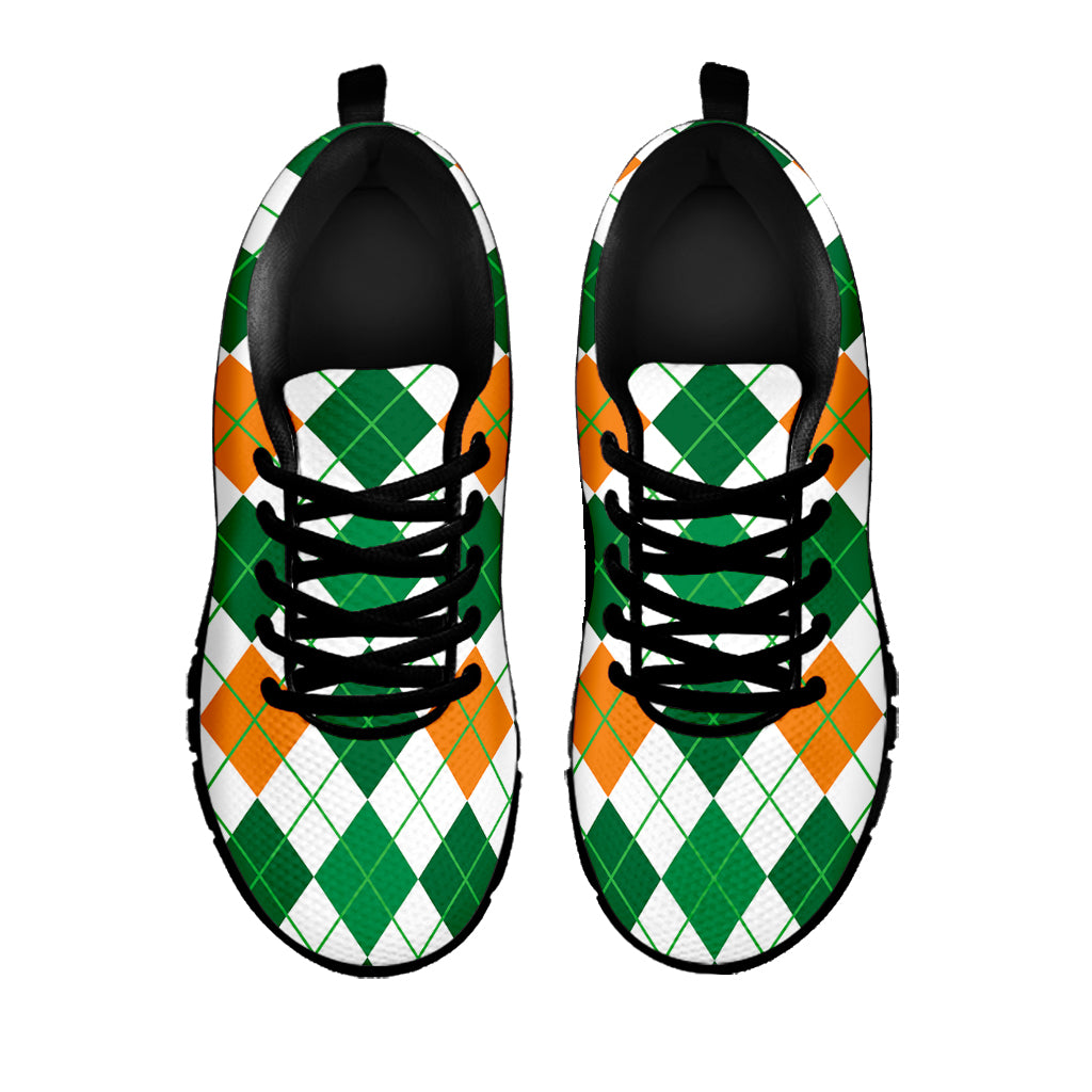 St Patrick's Day Argyle Pattern Print Black Sneakers