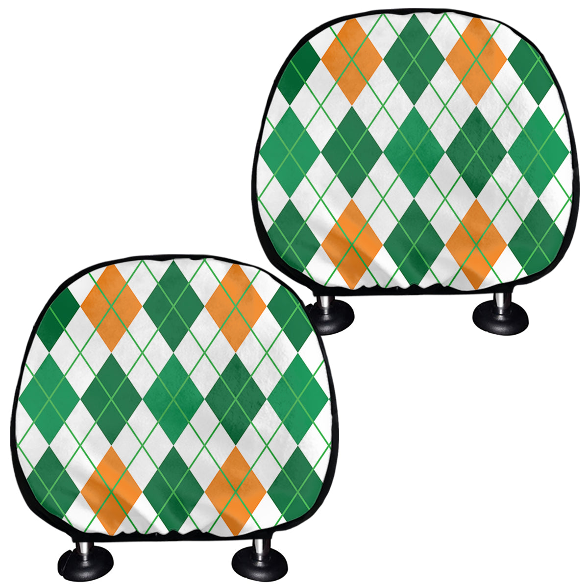 St Patrick's Day Argyle Pattern Print Car Headrest Covers