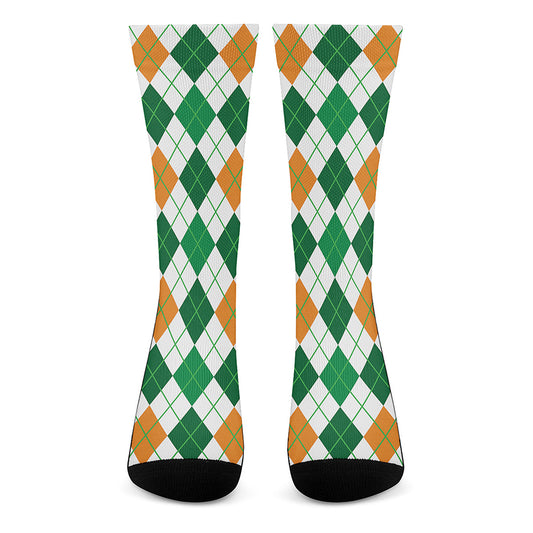 St Patrick's Day Argyle Pattern Print Crew Socks
