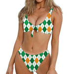 St Patrick's Day Argyle Pattern Print Front Bow Tie Bikini